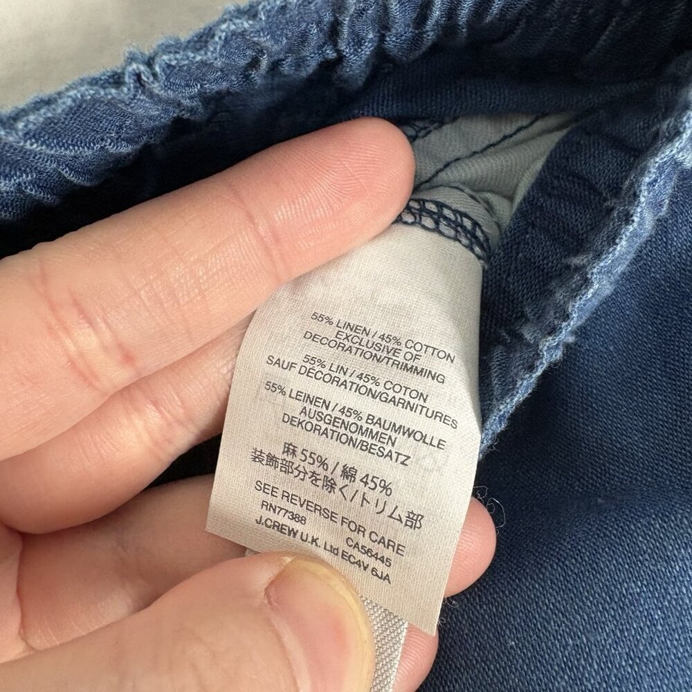 J.Crew Women S Blue Chambray Linen Cotton Embroidered Drawstring Mini Skirt - Picture 9 of 10